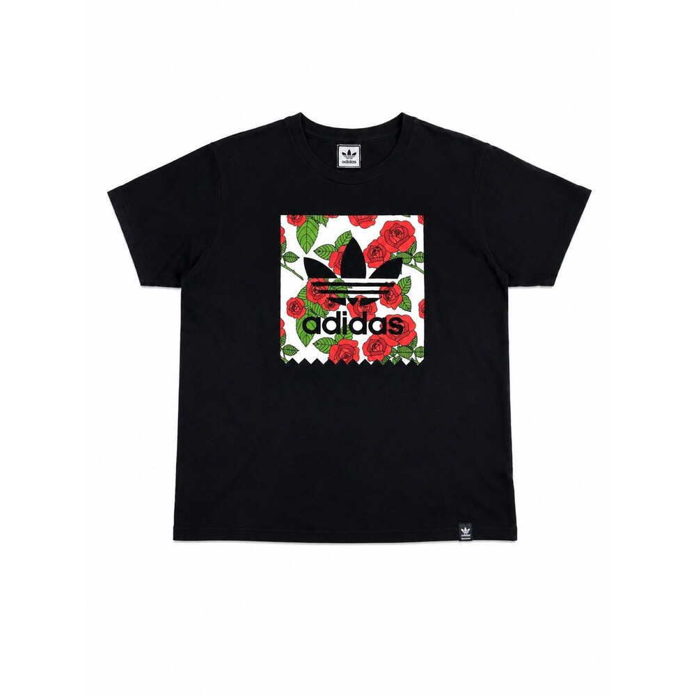 Adidas Men’s T-Shirt Black Box Logo Rose Graphic Size Large